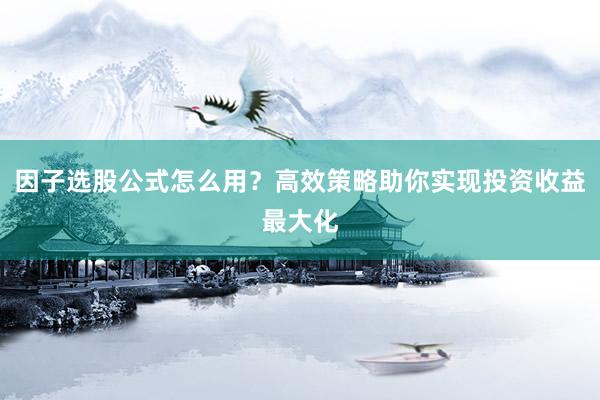 因子选股公式怎么用？高效策略助你实现投资收益最大化
