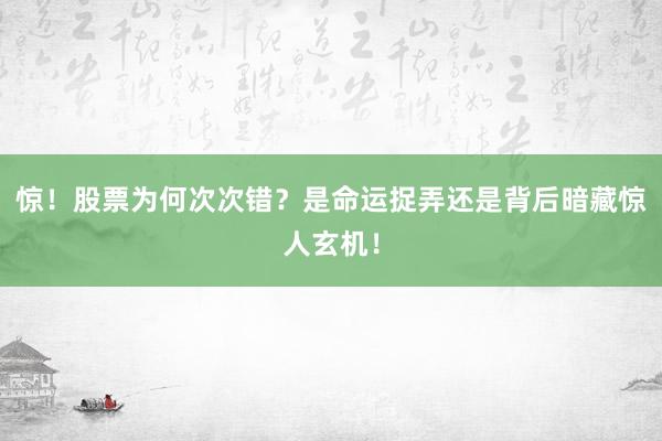 惊！股票为何次次错？是命运捉弄还是背后暗藏惊人玄机！