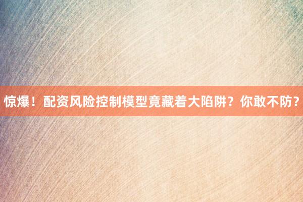 惊爆！配资风险控制模型竟藏着大陷阱？你敢不防？