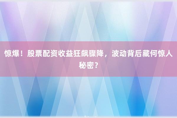 惊爆！股票配资收益狂飙骤降，波动背后藏何惊人秘密？