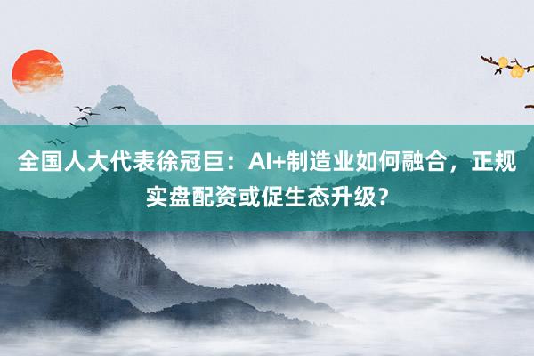 全国人大代表徐冠巨：AI+制造业如何融合，正规实盘配资或促生态升级？