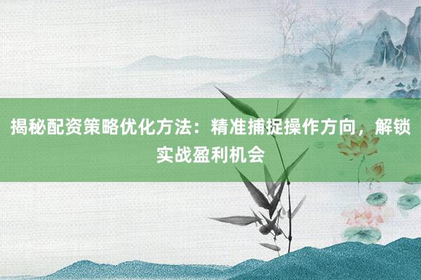 揭秘配资策略优化方法：精准捕捉操作方向，解锁实战盈利机会