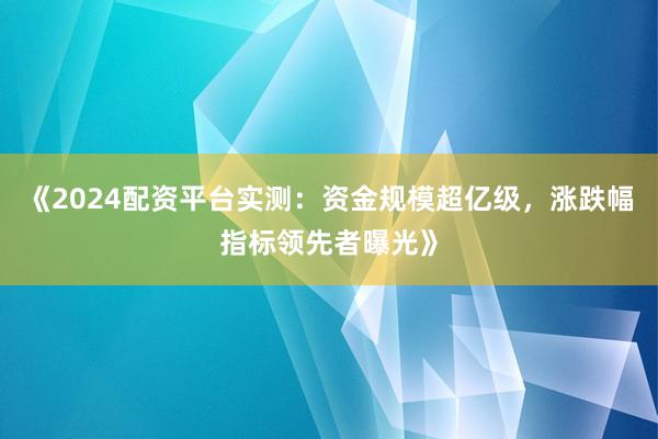 《2024配资平台实测：资金规模超亿级，涨跌幅指标领先者曝光》